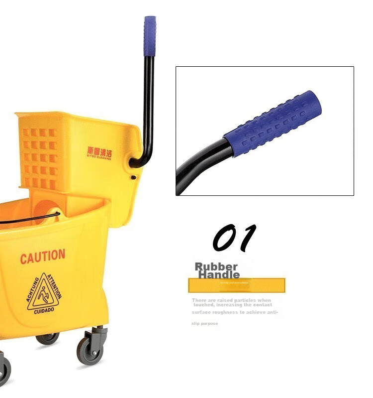 Stu Reinforced Mop Wringer Bucket Household Commercial Cleaning Mop Bucket 34L Yellow with Drain Pipe 10