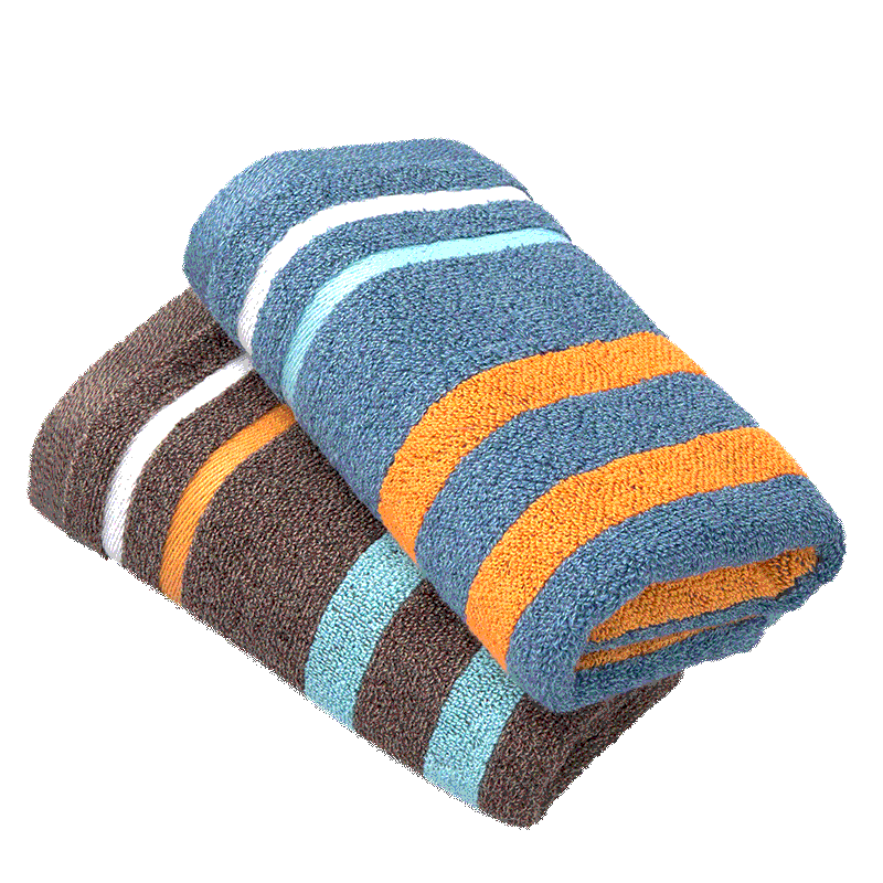 Grace 7A Grade Antibacterial And Anti-Mite Face Towel, Pure Cotton Striped Face Cloth, Bath Towel, 2-Pack, Blue + Brow