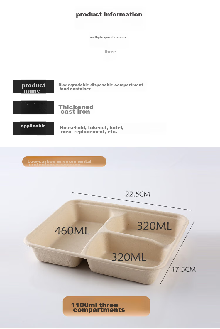 Youjialiangpin Disposable Food Containers, Microwave-Safe, Biodegradable, with Lids, Thickened, Five-Compartment Takeout Boxes, 1400ml*10 Sets 12