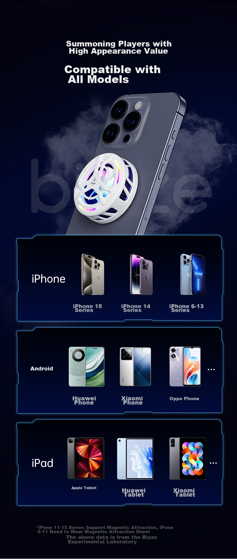 BIAZE [No Overheating During Live Streaming] Mobile Phone Water Cooling Radiator Live Streaming Dedicated Magnetic Cooling Clip Semiconductor Compatible with Apple Black Shark Red Magic Flydigi 11