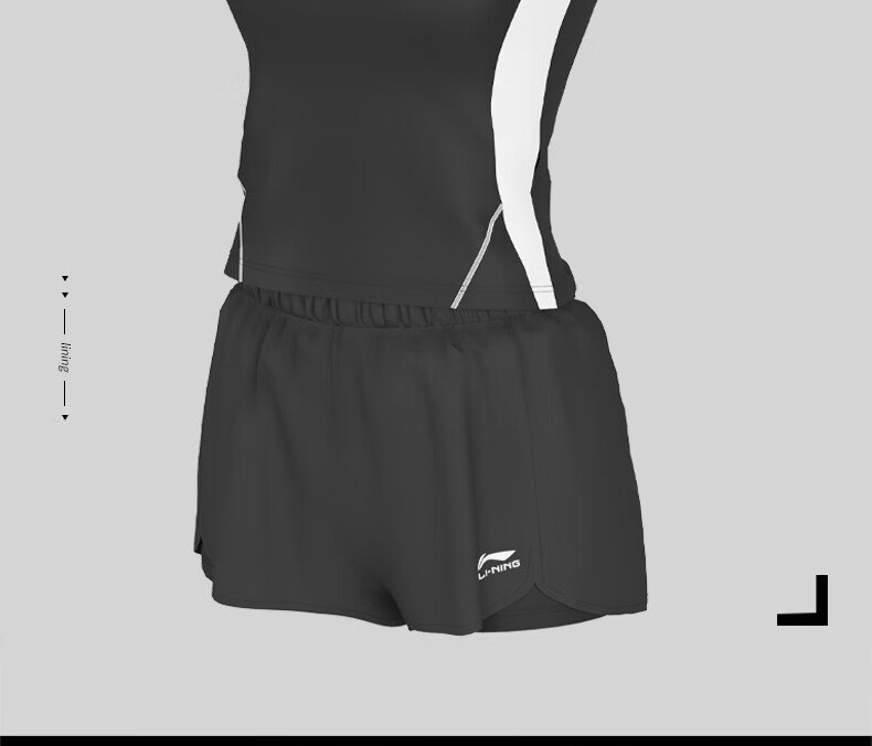 Li-Ning Women's Swimsuit, Fashionable Casual Two-Piece Boyshort Swimwear, Slim-Fit Hot Spring Bathing Suit 548 Black And White M 2