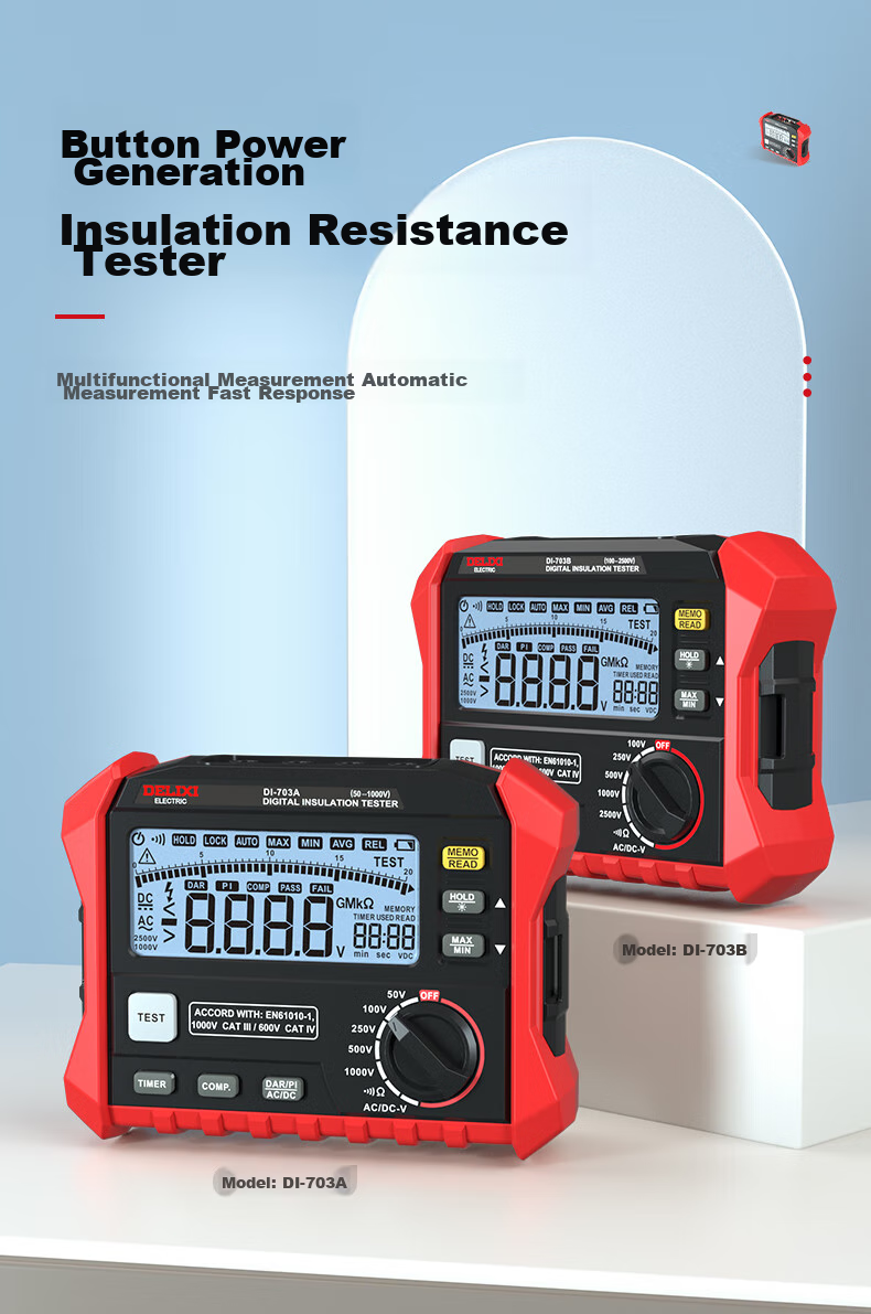 DELIXI ELECTRIC Digital Insulation Resistance Tester, Digital Megohmmeter, Electrical Insulation Meter, 703B 3