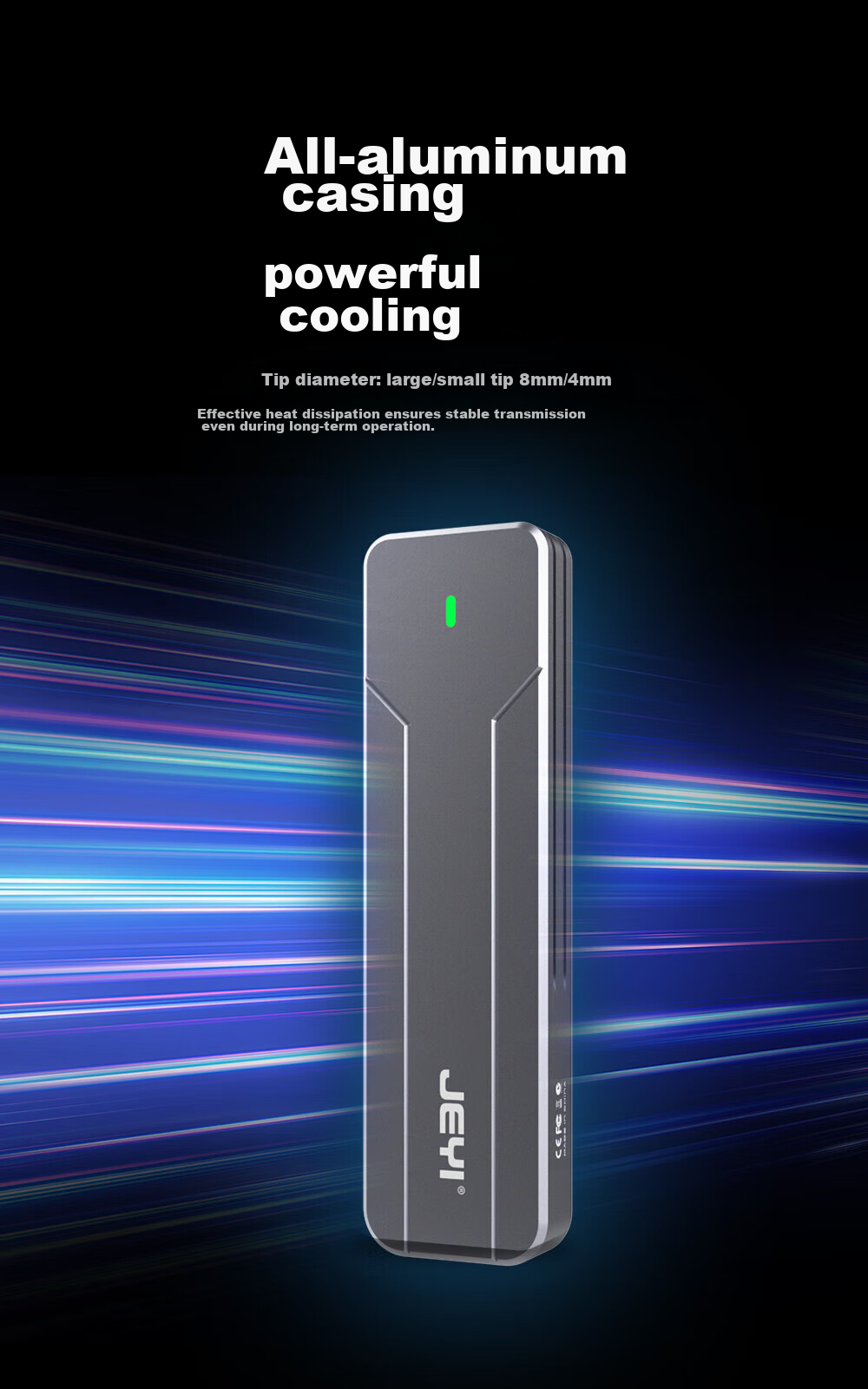 JEYI High-Speed Cooling Portable Hard Drive Enclosure, MSATA Shockproof SSD Case, M SATA to Type-C External Enclosure, All-Aluminum Alloy Shell 5