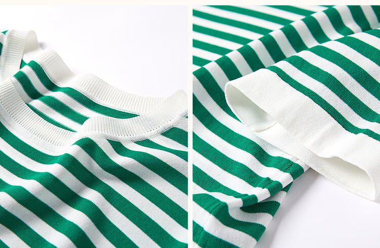Dme [Hyperbolic Ice Linen Sweater] Summer Round Neck Short Sleeve Striped Knit Top for Wome 7