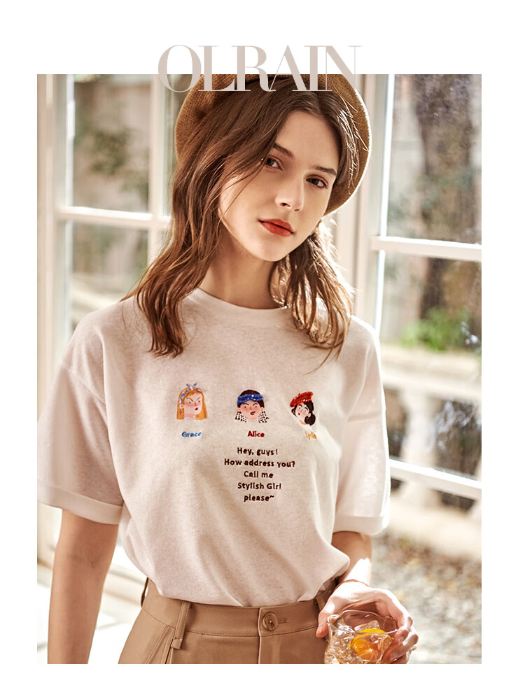 Olrain Women's Short Sleeve T-Shirt Summer Fun Pattern Fashion Simple Top White (New Batch) XL 6