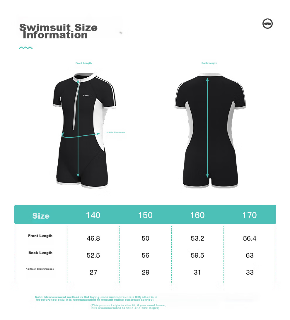 TOSWIM Children's Swimsuit, Youth One-Piece Square-Leg Swim Training Suit, Quick-Drying Sun Protection Swimwear, Original Black And White, Size 140 7