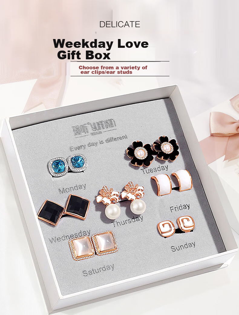 Dairuo No-earhole Ear Clips for Women, One-Week Earring Set, Face-Slimming Effect, Elegant And Luxurious Jewelry, Birthday Gift for Girlfriend 1