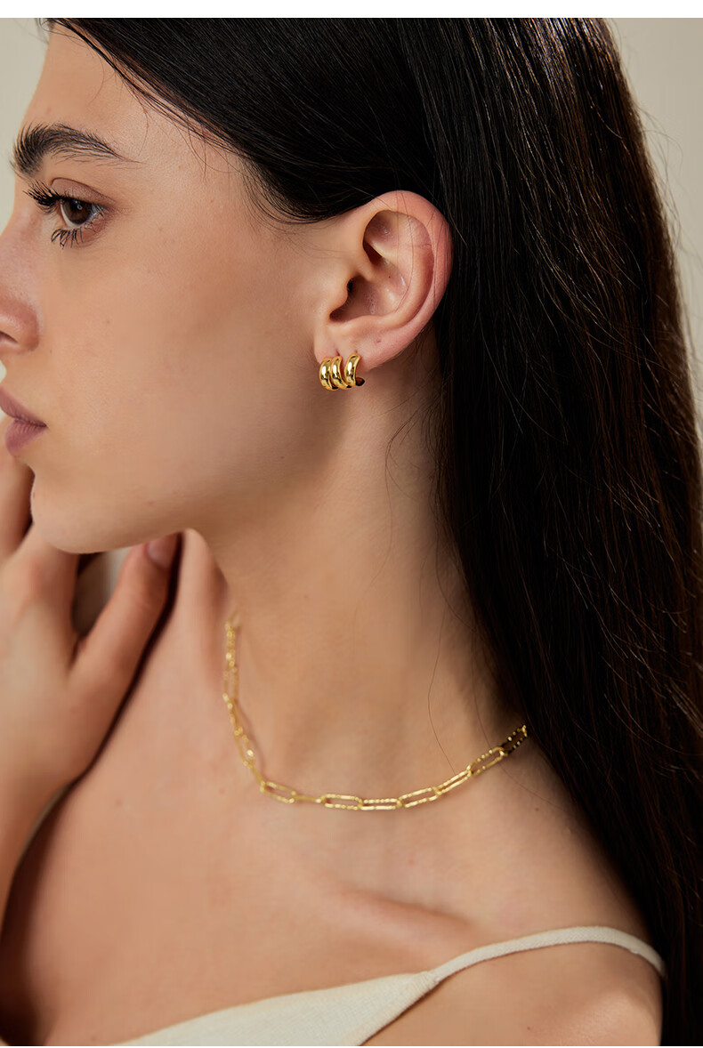 Arsis Free-Style Three-Ring Small Stud Earrings, Women's Original Design, Birthday Gift for Girlfriend, Gold Color 4
