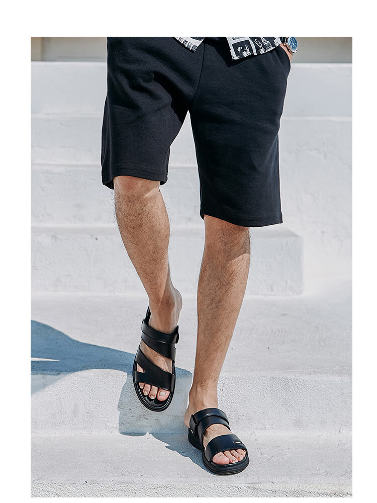 Goldlion Sandals for Men, Breathable Beach Shoes, Casual Outdoor Leather Shoes, 542810036AQF-Black Size 41 15