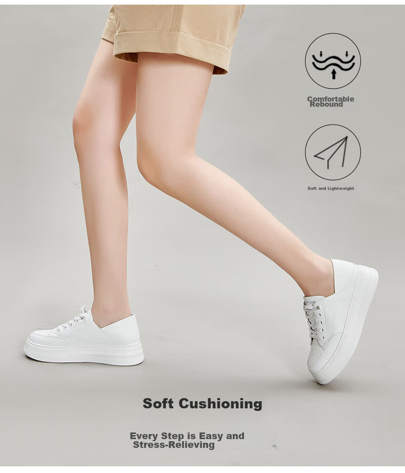 PT'SON Thick-Soled White Sneakers for Women, Spring Thin Lightweight Breathable Height-Increasing Fashionable Versatile Casual Skateboard Shoes, White, Size 36 2