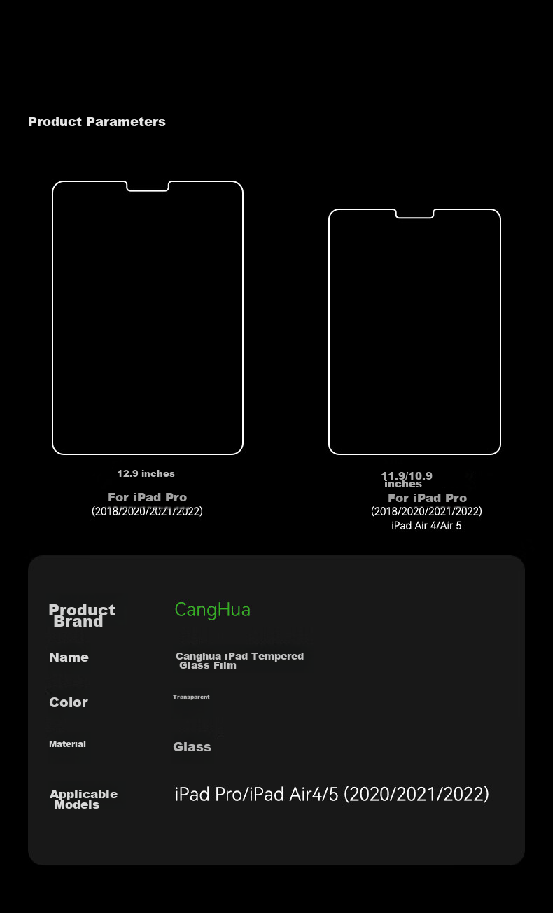 CangHua Tempered Glass Screen Protector for IPad Pro/Air4/Air5, Compatible with 11-Inch 2022/2021/2020 Apple Tablets, HD Anti-Fingerprint Protective Film 14