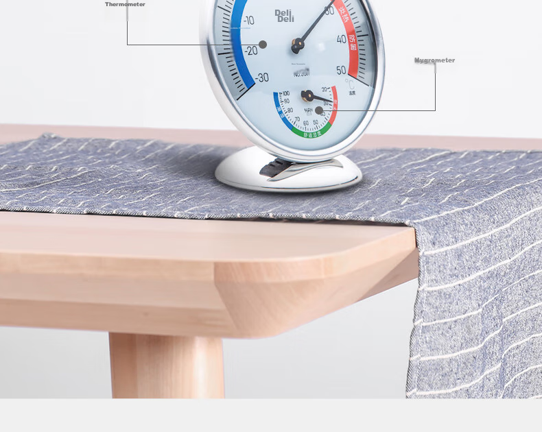 Deli Indoor Temperature And Humidity Meter Baby Elderly Children Gift Birthday Present, Wall-Mounted And Table-Use Dual-Function Home Use Battery-Free Large Dial Office Supplies Blue LE552 7