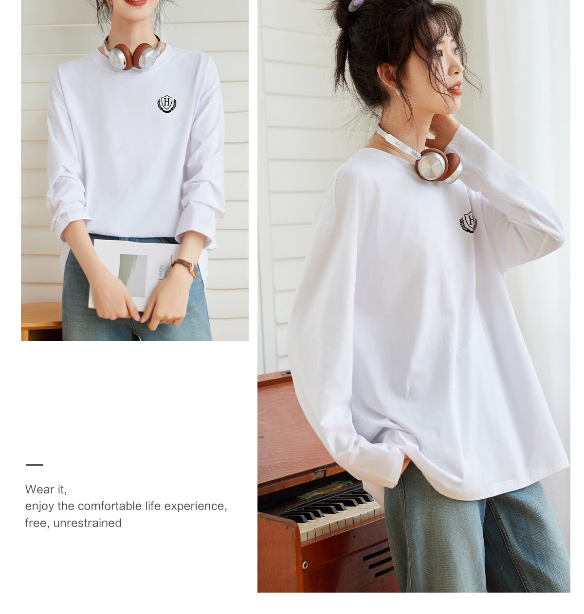 Halo Queen Long-Sleeve T-Shirt for Women, Spring And Autumn Round Neck Letter Print Casual Loose Comfortable Base Shirt Top New Product H143T2011 36