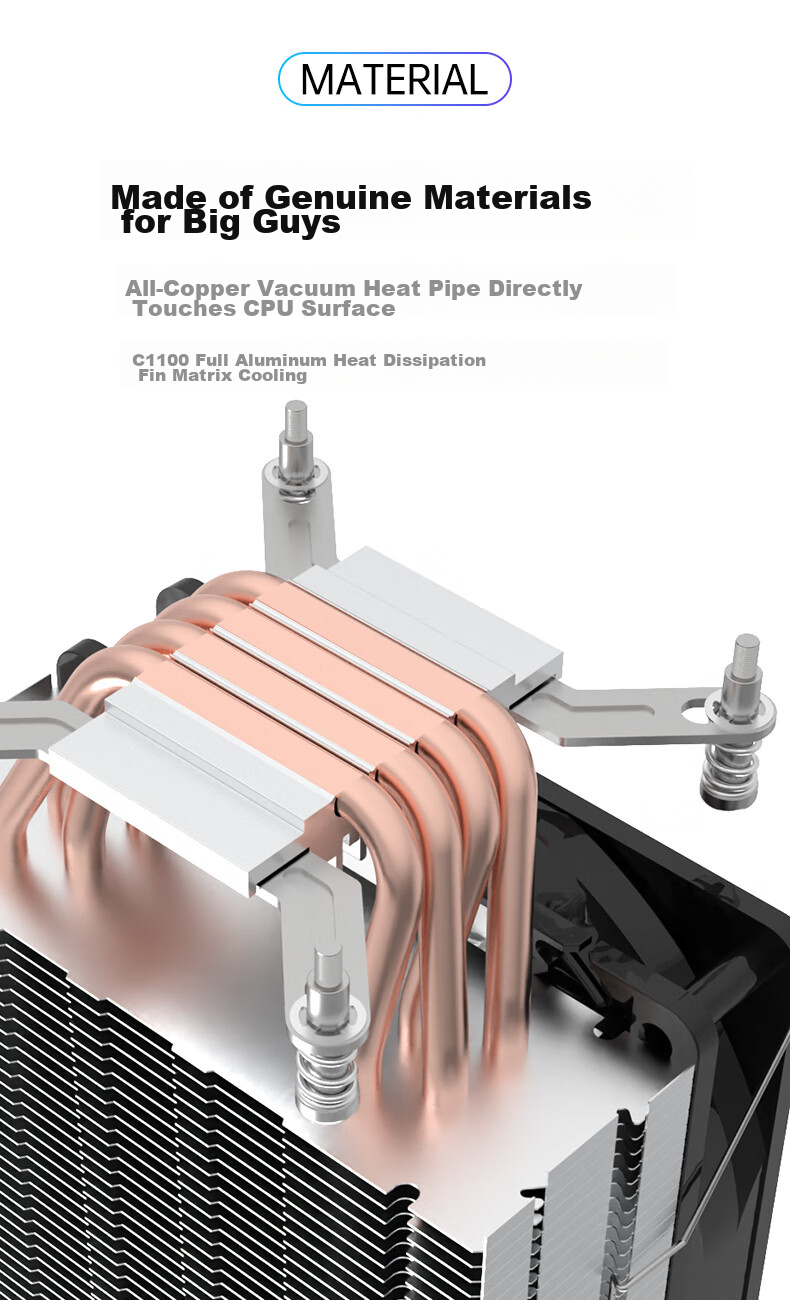 AOC T4GB/93 Black CPU Air Cooler (Supports Intel 9th-13th Gen, 4 Heat Pipes, 12CM Fan with Colorful Lighting Effects, Hydraulic Silent Operation, Includes Thermal Paste) 5