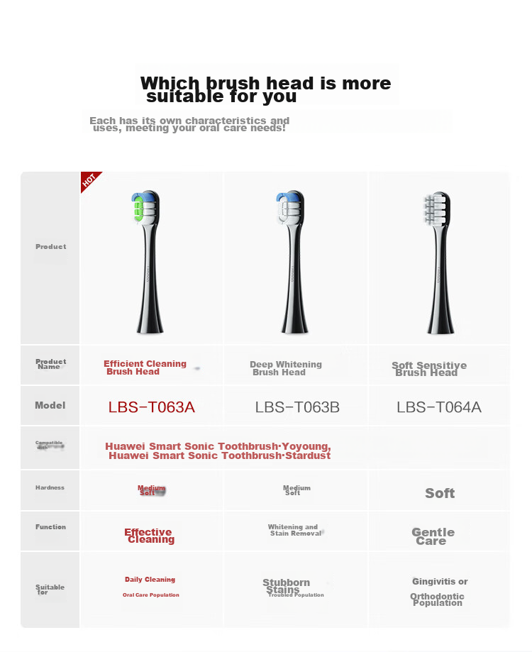 Hongmengzhixuan Libode Smart Electric Toothbrush Star Diamond Edition Brush Head, Efficient Cleaning Type, 2-Pack (Black) 12