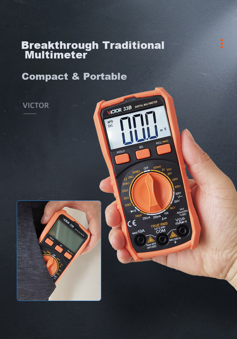 VICTOR Pocket Digital Multimeter, Portable Multi-Function Meter with Backlit Display, Universal Meter for Home Use, VC33B 1