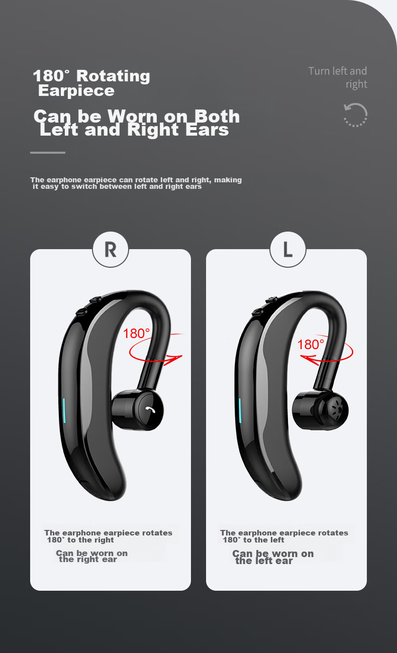 Masentek F610 Wireless Bluetooth Headphones, Single-Ear Non-In Ear-Hook Style Headset, Sports Car Audio Long-Lasting Battery Life, Compatible with Apple Huawei Xiaomi Honor Phones And Computers 10