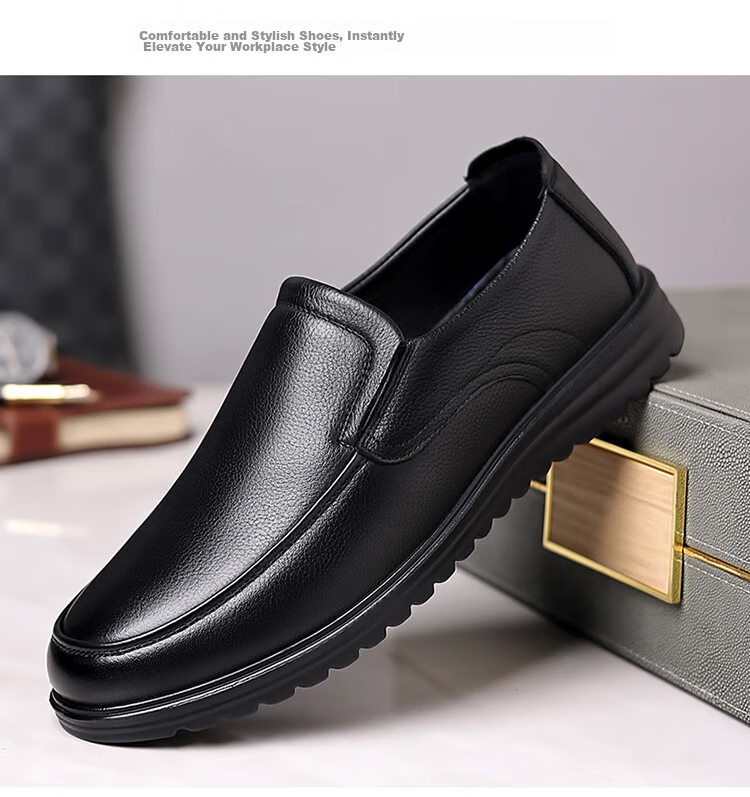 EGCHI Men's Leather Shoes, Business Casual Shoes, Top-Grain Cowhide Slip-On Driving Shoes, C8833, Black, Size 43 23