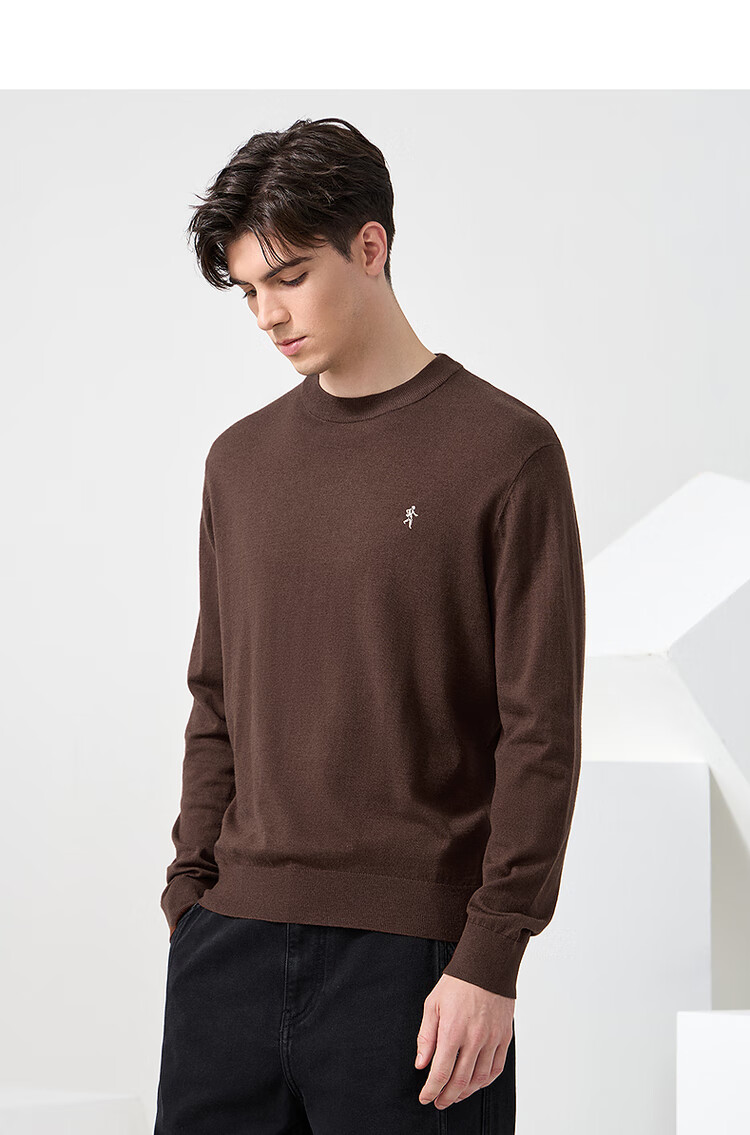 DANCING WOLVES 【Wool】 Autumn Winter Classic Men's Thermal Sweater Round Neck Long Sleeve 306 Brown Size 175 17