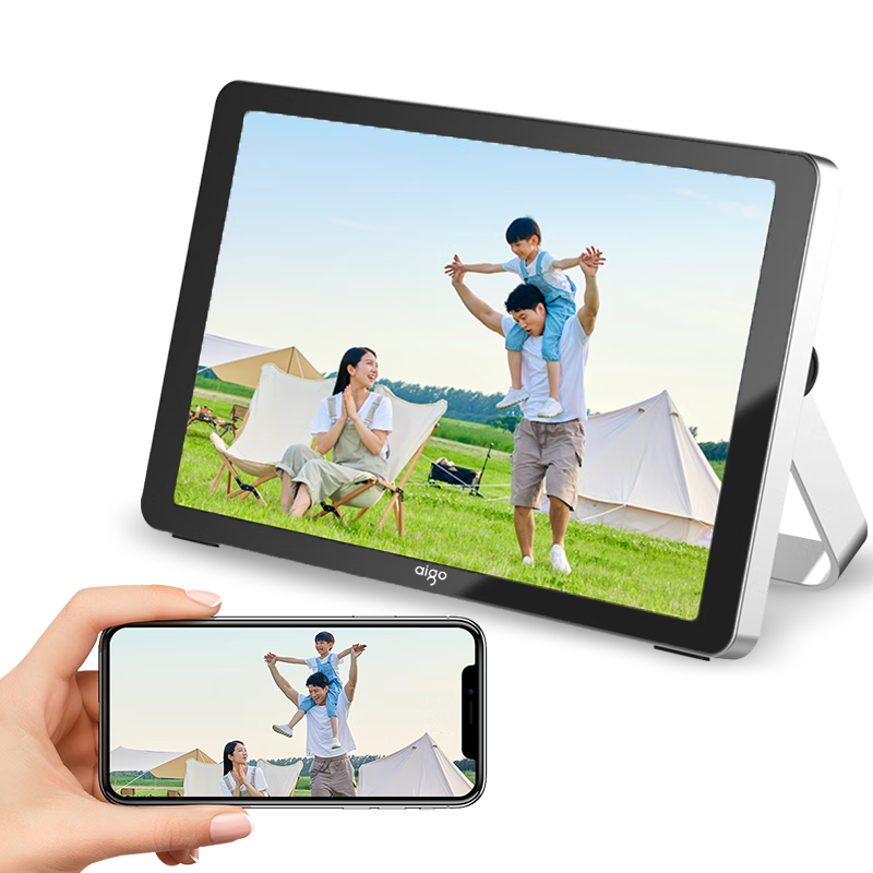 Aigo Smart Digital Photo Frame DP15, Silver-Black Color, 10.1-Inch, WiFi Digital Photo Frame, High-Definition Electronic Photo Album, Touchscreen Wireless Smart Frame, Rechargeable Lithium Battery