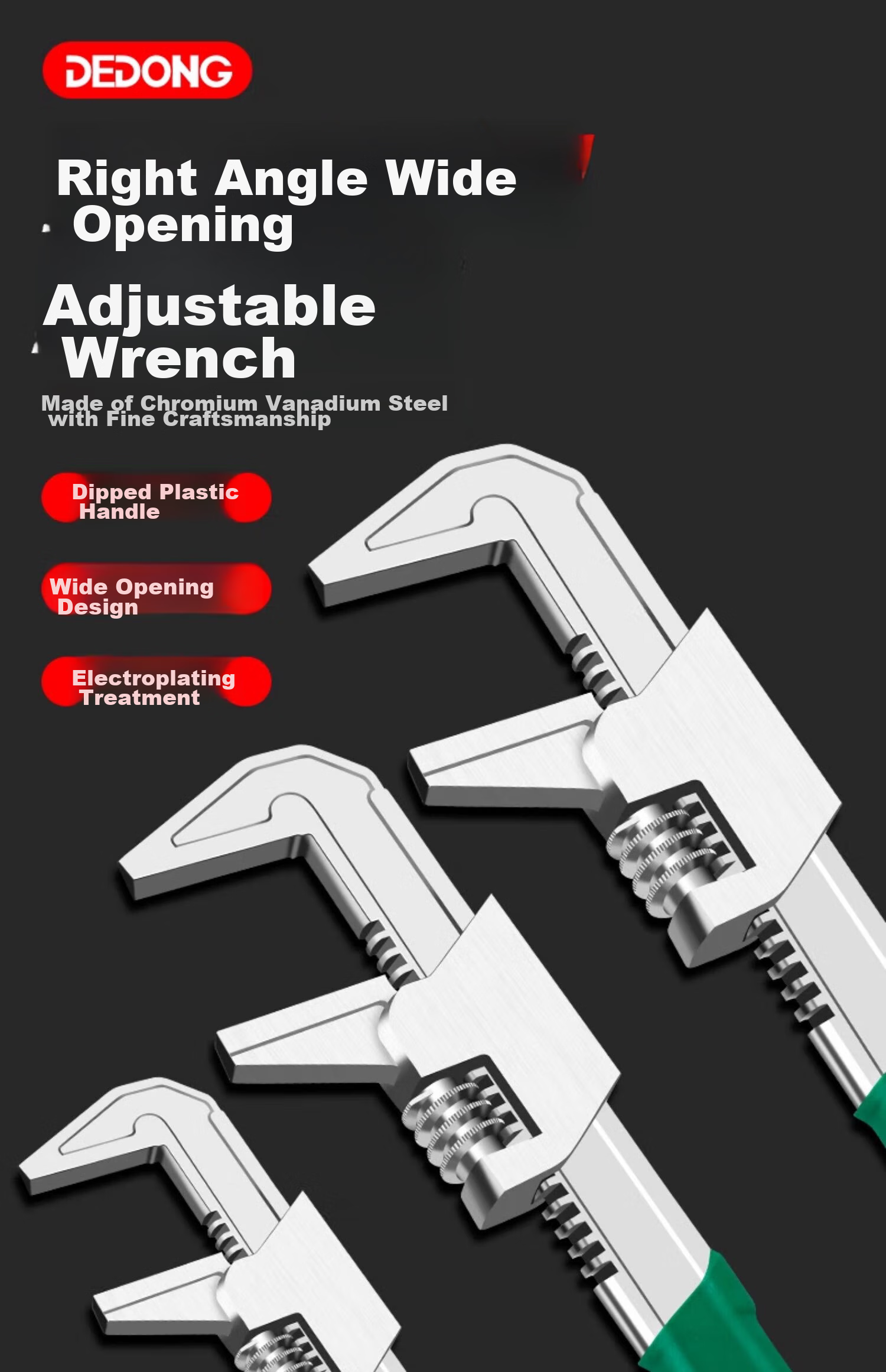 Dedong F-Type Adjustable Wrench, Multi-Functional, Wide-Mouth, Right-Angle, Universal Pipe Wrench, Pipe Pliers Tool, Large Diameter 1