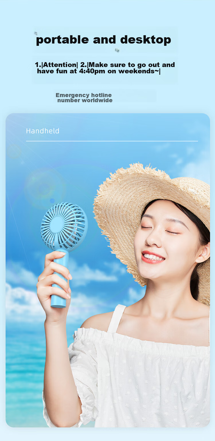 Calayo Handheld Mini Fan Desktop Neck Hanging Long Battery Life Foldable Portable Rechargeable High-Speed Low Noise Outdoor Office Student Dorm Small Fan 3600 Blue 3