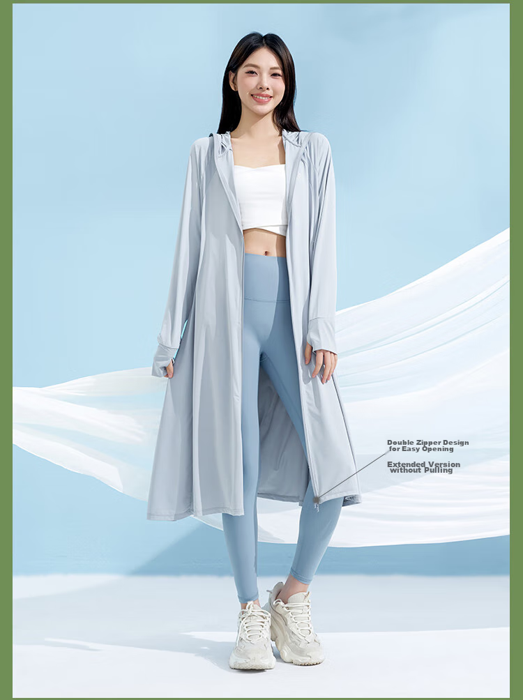 Yishangmei Long Sun Protection Coat for Women, Spring/summer 2026, UV-Resistant Full Body Sun Protection Clothing, Ice Silk Cool-Touch Jacket, Outdoor Wear, Black F 9