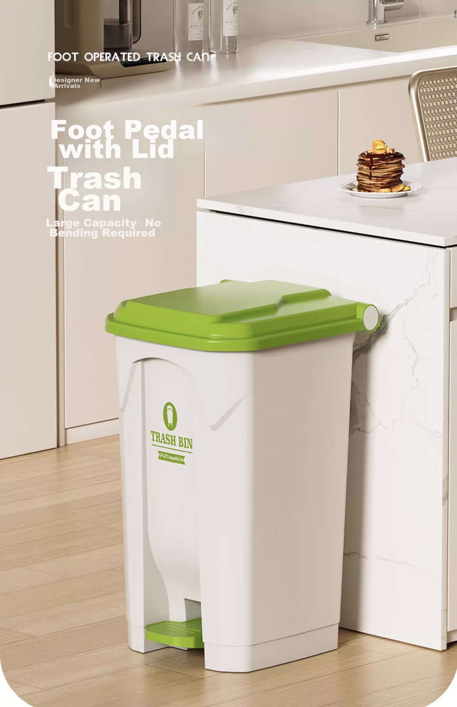 OLPAU Pedal Trash Can, 50L Square White Bin with Gray Lid, for Home Kitchen Restaurant Commercial Hotel Use, Large Capacity with Cover 1
