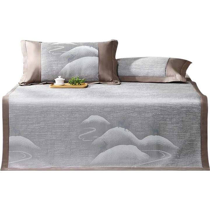 FUANNA Shanjie Cooling Mat Silk Mat, Single Person Two-Piece Set, Gray, 1.2*2 Meters [Foldable, Washable]