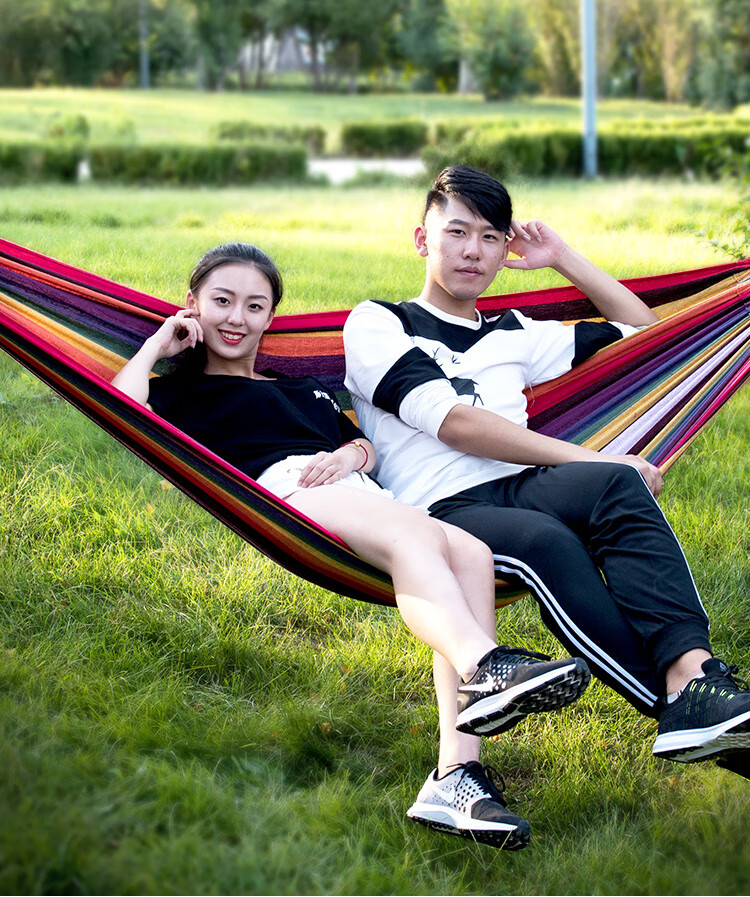 Suncojia Outdoor Hammock Swing, Extra Wide and Thickened Wooden Rod, Anti-Tip Double Hammock, Dormitory Hammock, 2m x 1.5m 12