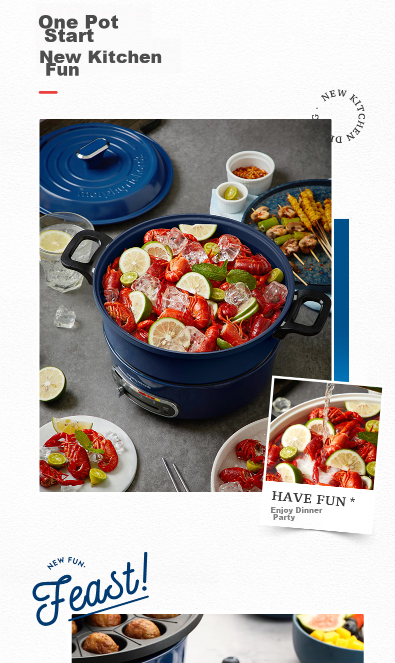Morphyrichards Electric Hot Pot, Multifunctional Cooking Pot, Original Accessories, MR1072 Dual-Sided Pot, MR9087 Dedicated 14