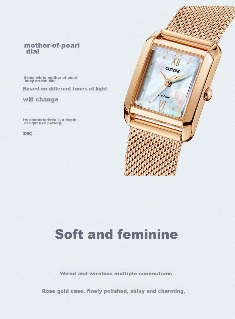 CITIZEN Watch for Women, Japanese And Korean Style L Series Eco-Drive Square Dial Steel Band, Gift for Girlfriend EW5590-62A 12