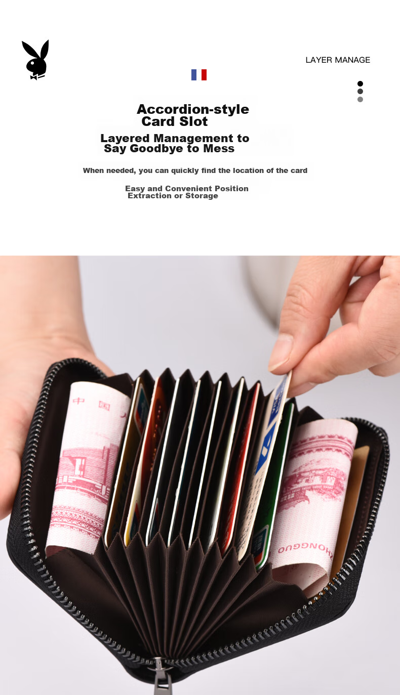 PLAYBOY Men's Multi-Card Holder Wallet, Large Capacity Zipper Card Case for Bank Cards And ID Cards, Gift for Birthday Present 5