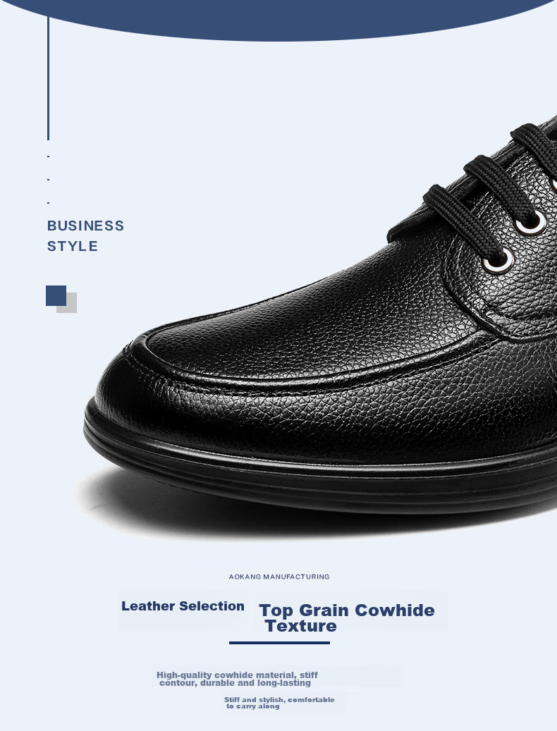 Aokang Leather Shoes for Men, Casual Business Shoes, Comfortable Work Lace-Up Formal Shoes, British Style Footwear, Black, Size 42 4