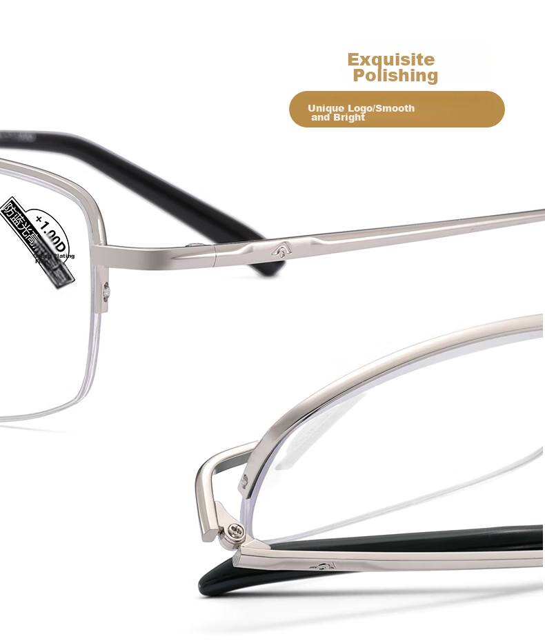 Funsonca Anti-Blue Light Comfortable Ultra-Light Fashionable Reading Glasses for Men And Women, Metal Durable Business 6100, -1.00 Diopter 11