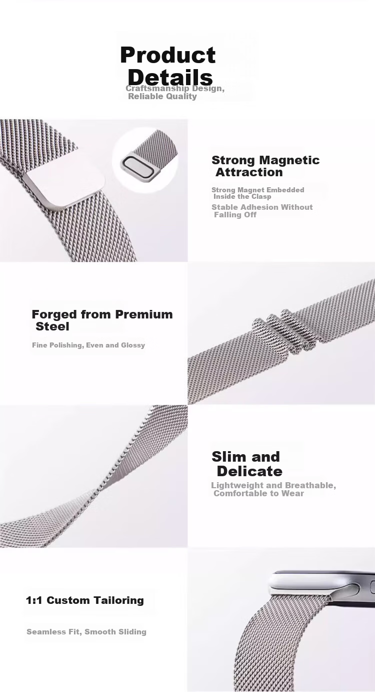 BIAZE Apple Watch Band Compatible with Apple iWatch Ultra2/S9/8/SE/7 Milanese Magnetic Clasp Strap 38/40/41/42mm - BD3 Black 3