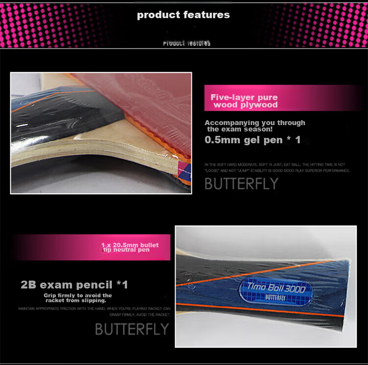 BUTTERFLY Table Tennis Racket Baol 3000 Pure Wood Blade Penhold Grip Double-Sided Reverse Rubber Professional Grade BUTTERFLY Wang Chu Xue Quick Attack Single Racket 2