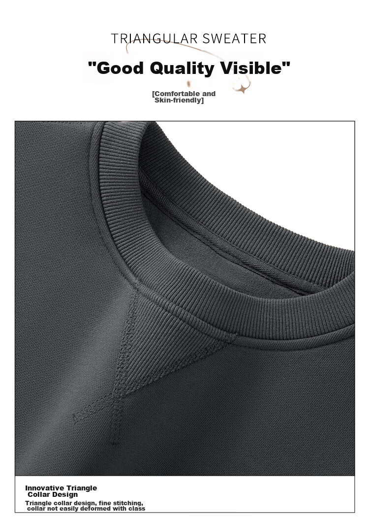 JEANSWEST LIFE Men's Hoodless Sweatshirt, Loose-Fitting Base Layer Jacket for Spring And Autumn, Triangular Design, Heavyweight Round Neck Top for Me 25