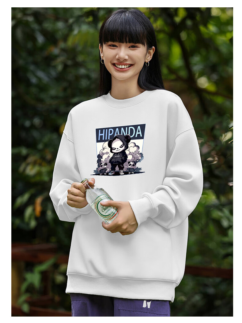 HIPANDA Hello Panda Sweatshirt for Men, Spring/summer 2026 Couple Style, Round Neck Trendy Brand Printed Loose Fashion Jacket, Black, Size M 2