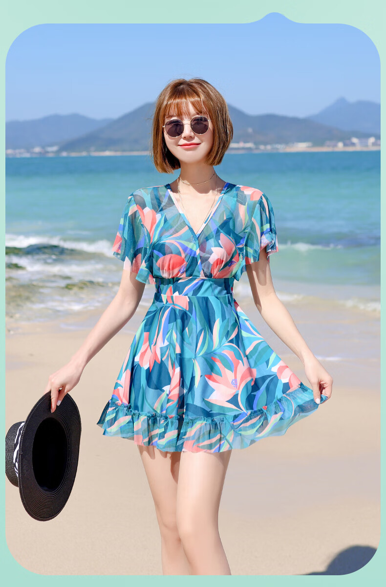 Yifu Women's Conservative Slimming Swimsuit, Fashionable Plus-Size One-Piece Dress Style Swimwear for Curvy Women, Slimming Effect, Suitable for Beach And Hot Springs 21