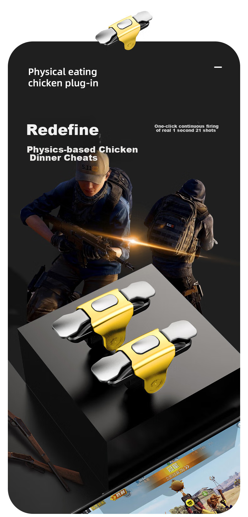 Qiaojiejie [Esports Recommendation] PUBG Mobile Gaming Keyboard Four-Finger Tap Button Shooting Assistant Mechanical Key Peace Elite PUBG Controller Compatible with Android And iOS 3