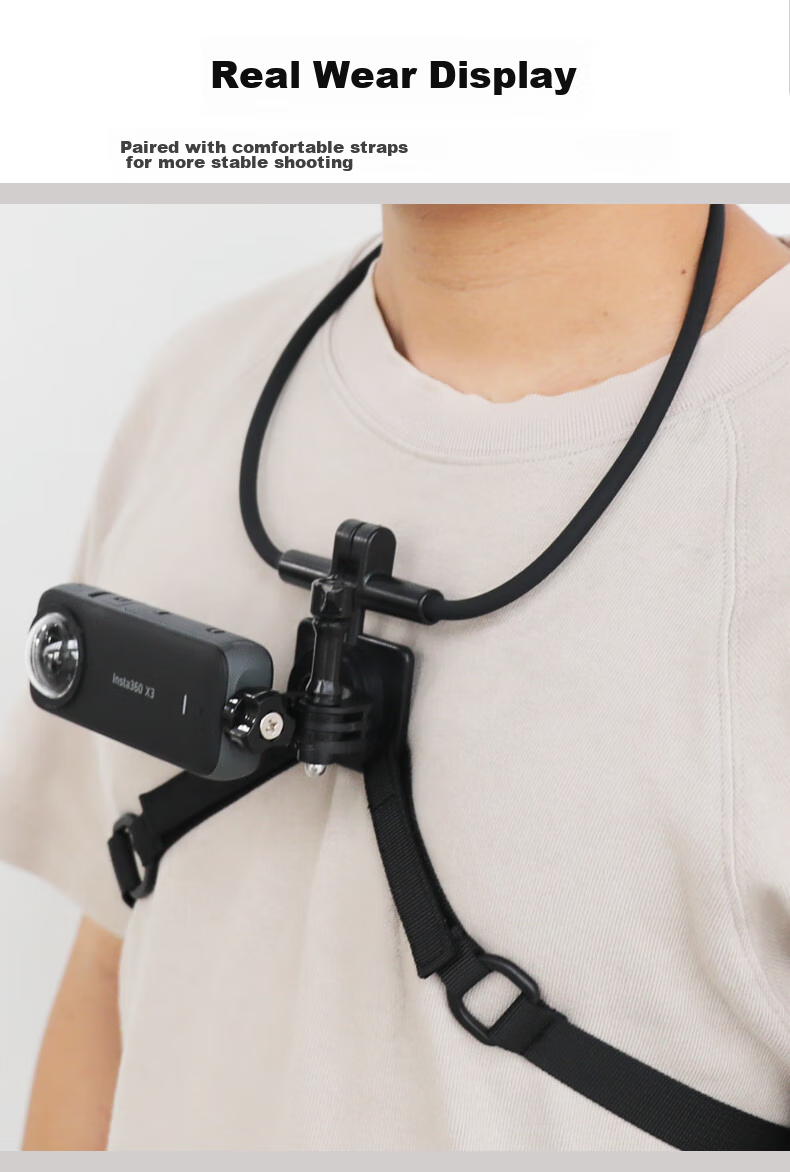 Qiye Neck Strap Mount Compatible with Insta360 X5 Panoramic Action Camera, Insta X4 Cycling Motorcycle X3 Base X5 Accessories, Neck Fishing Lure Bicycle X2 8