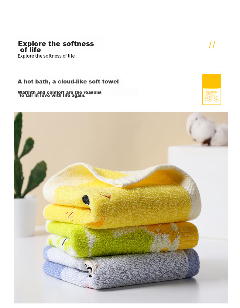 Grace Children's Towels, Class A Pure Cotton Antibacterial Face Towels, Cartoon Cute Baby Absorbent Small Towels for Home Use, Pack of 4 8