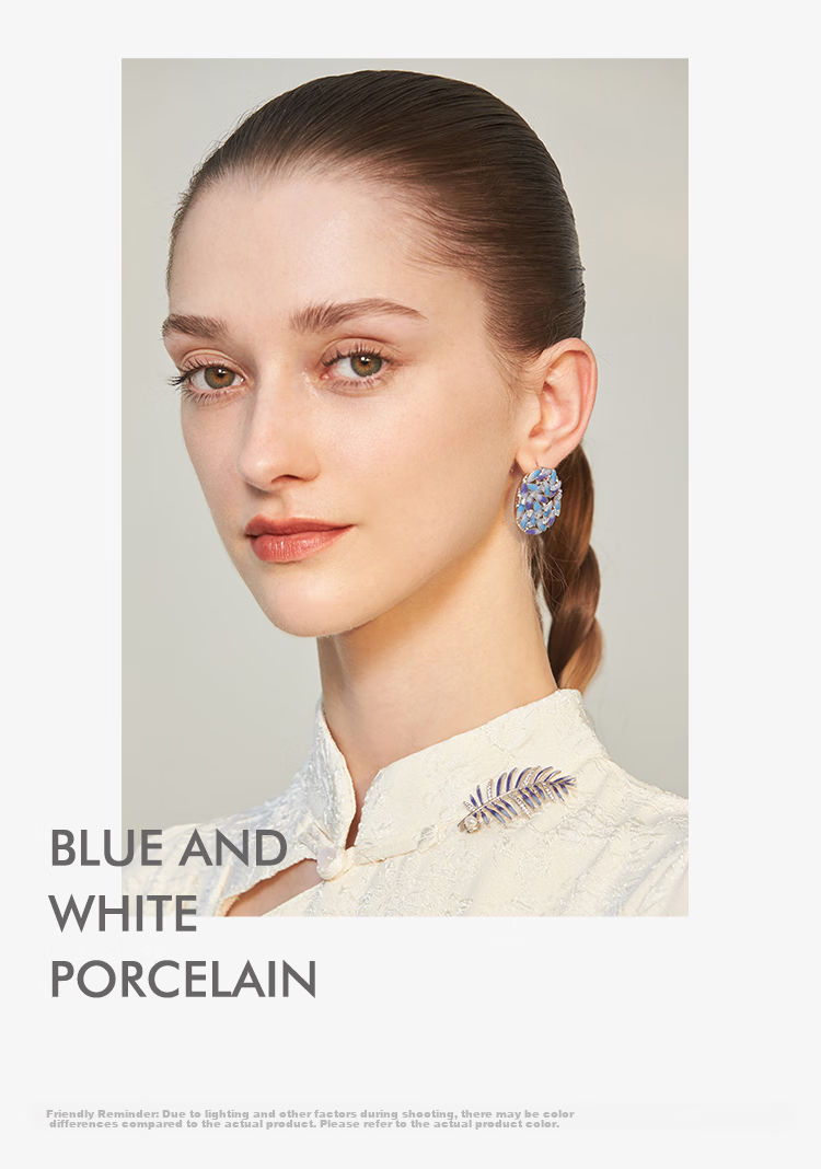 She's Blue And White Porcelain Oil Drop Leaf High-End Brooch, Women's Corsage Pin, Birthday Gift for Girlfriend 5