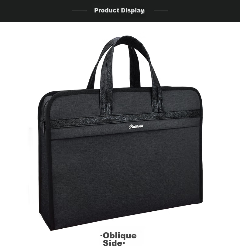 Bailiwen H8118 Black 3D Enlarged Double-Layer Handbag, Document Bag, File Bag, Zipper Bag, Business Handbag, Briefcase, Travel Commute Tote Bag 5