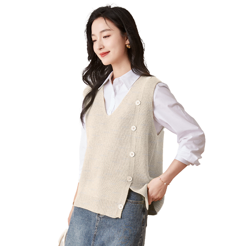 Chushen Spring and Autumn Women's Knitwear Fashion Versatile V-Neck Layered Knit Vest S141Z5023