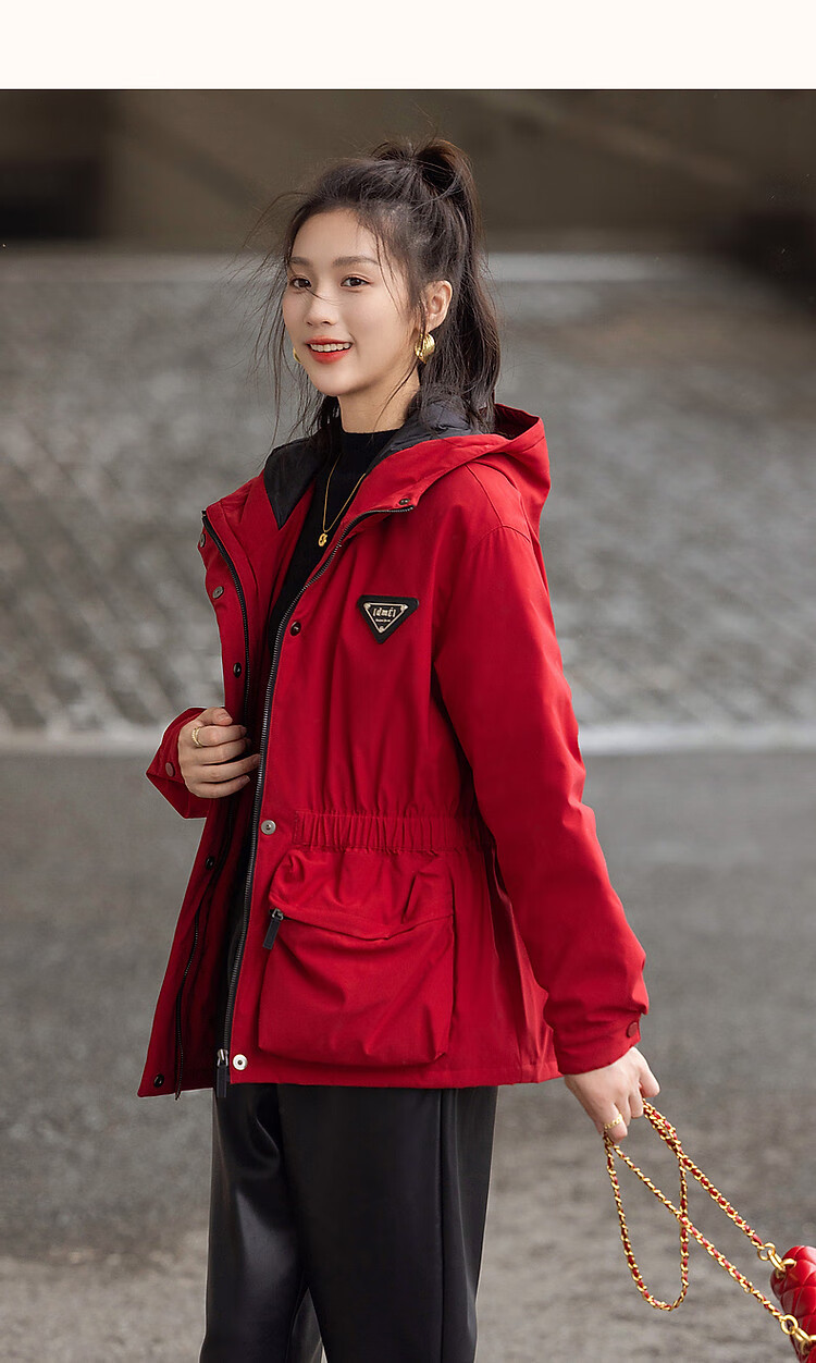 Dme [Black Technology Triple-Protection Battle Robe] Winter Outdoor Lightweight Sports Cotton Jacket with Hood, Elastic Waistband, Color-Block Women's Cotton Coat 22