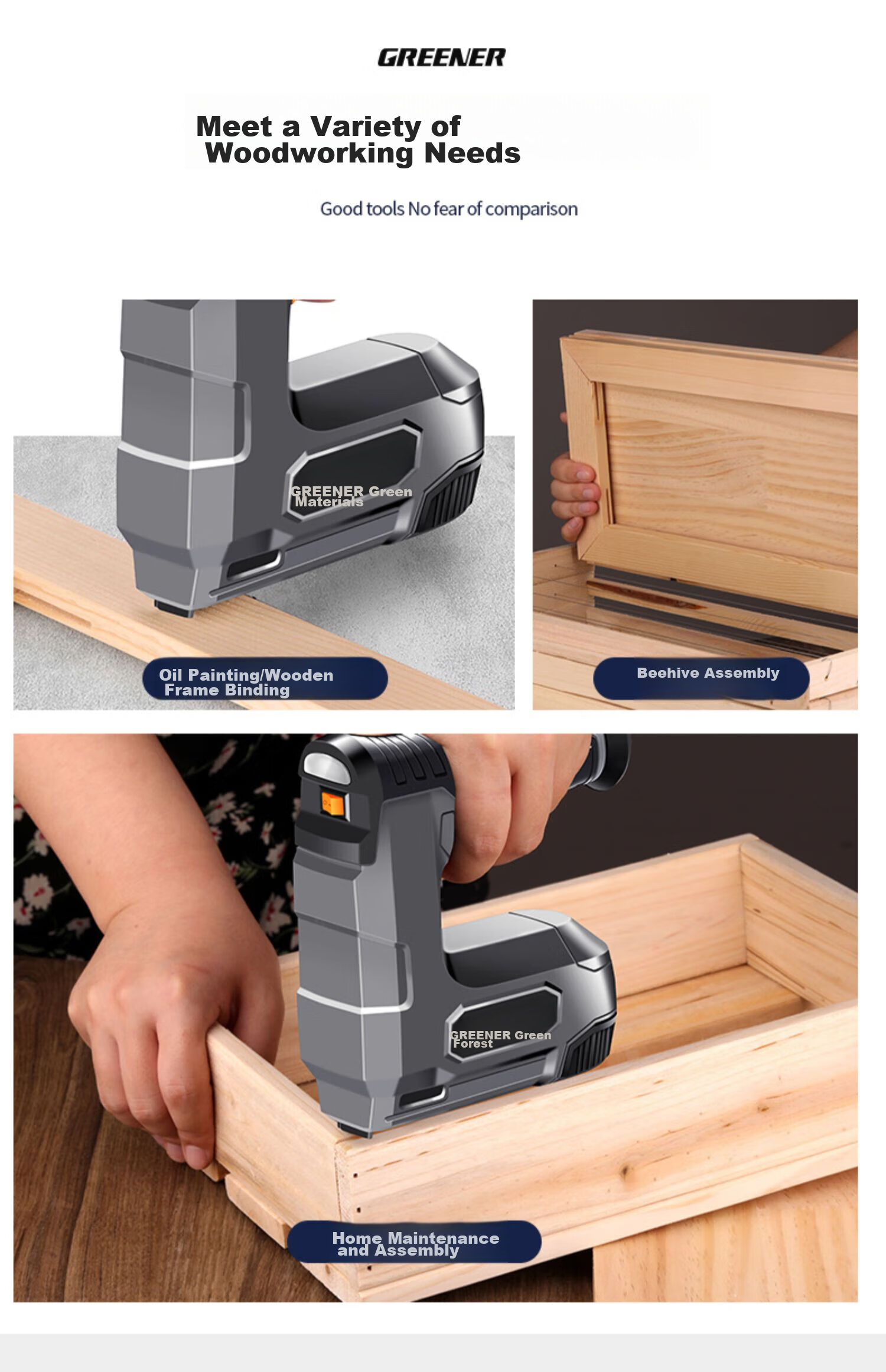 GREENER Electric Nail Gun, Woodworking Nails, Shooting Machine, Wireless Lithium Battery Rechargeable Dual-Use Household Straight Nails, U-Shaped And Door-Type Nails 12