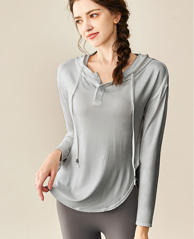 XUEXIMAN Yoga Wear Sports Top for Women, Loose-Fitting Elegant Quick-Dry Long Sleeve Outer Wear Casual Jacket, Hooded Pilates Fitness Clothing 13