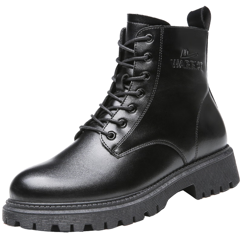 Warrior Men's Winter Fleece-Lined Warm Martin Boots Outdoor Sports High-Top Work Boots Black (Fleece-Lined) Size 41